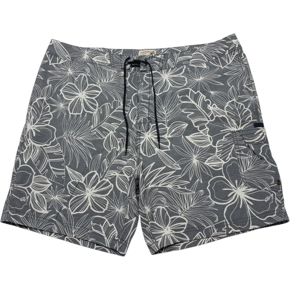 J.Crew Flex Swimwear Board Shorts 38 Grey Tropical Floral Hibiscus Surf Beach